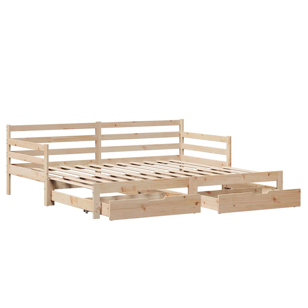 daybed med udtræk og skuffer uden madras 80x200 cm