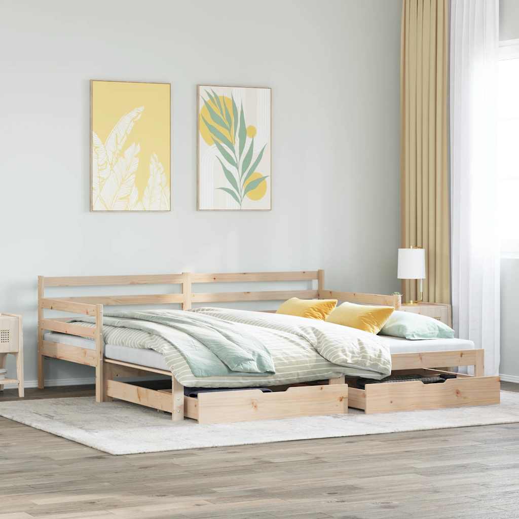 daybed med udtræk og skuffer uden madras 80x200 cm