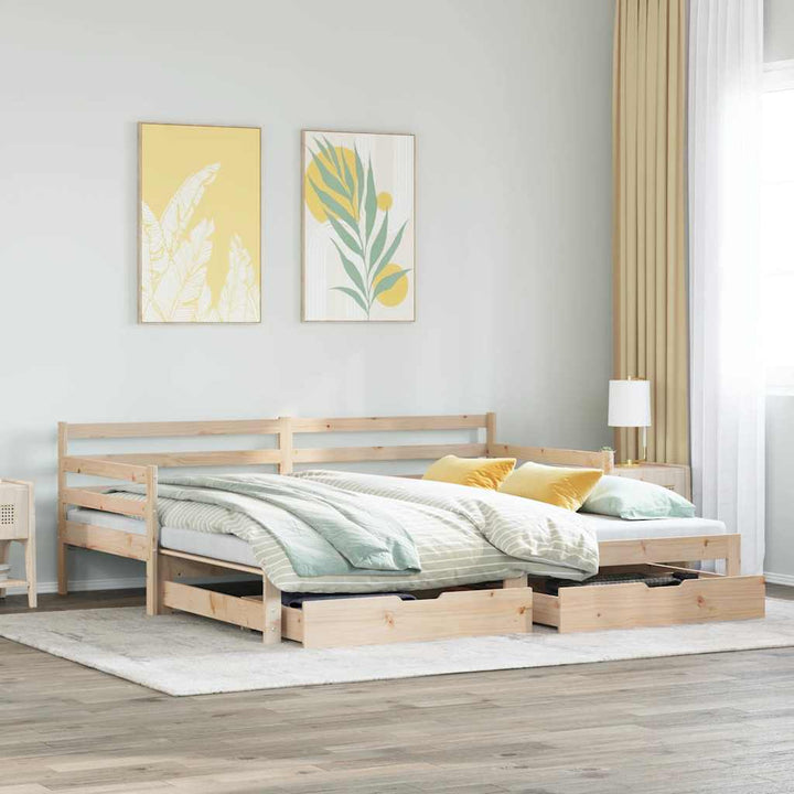 daybed med udtræk og skuffer uden madras 80x200 cm