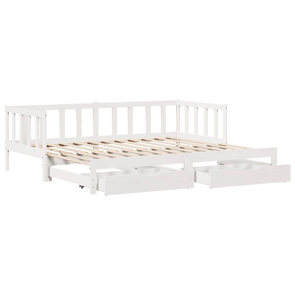 daybed med udtræk og skuffer uden madras 90x200 cm hvid