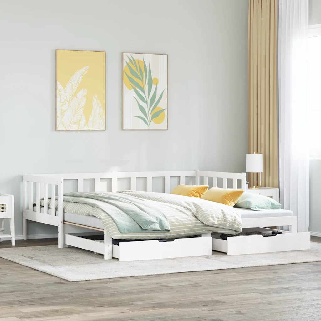 daybed med udtræk og skuffer uden madras 90x200 cm hvid