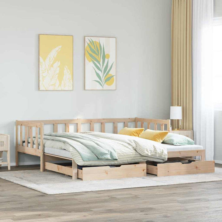 daybed med udtræk og skuffer uden madras 90x200 cm