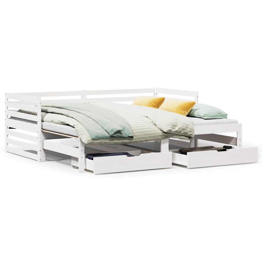 daybed med skuffer 90x200 cm massivt fyrretræ hvid