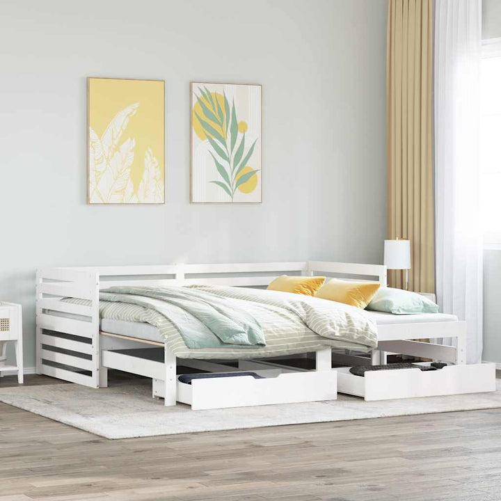 daybed med skuffer 90x200 cm massivt fyrretræ hvid