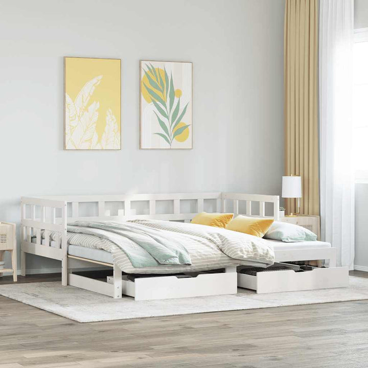 daybed med udtræk og skuffer uden madras 90x190 cm hvid