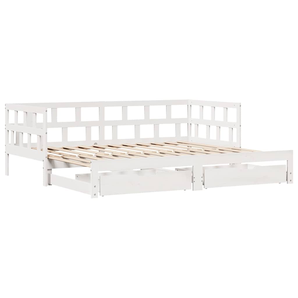 daybed med udtræk og skuffer uden madras 90x200 cm hvid