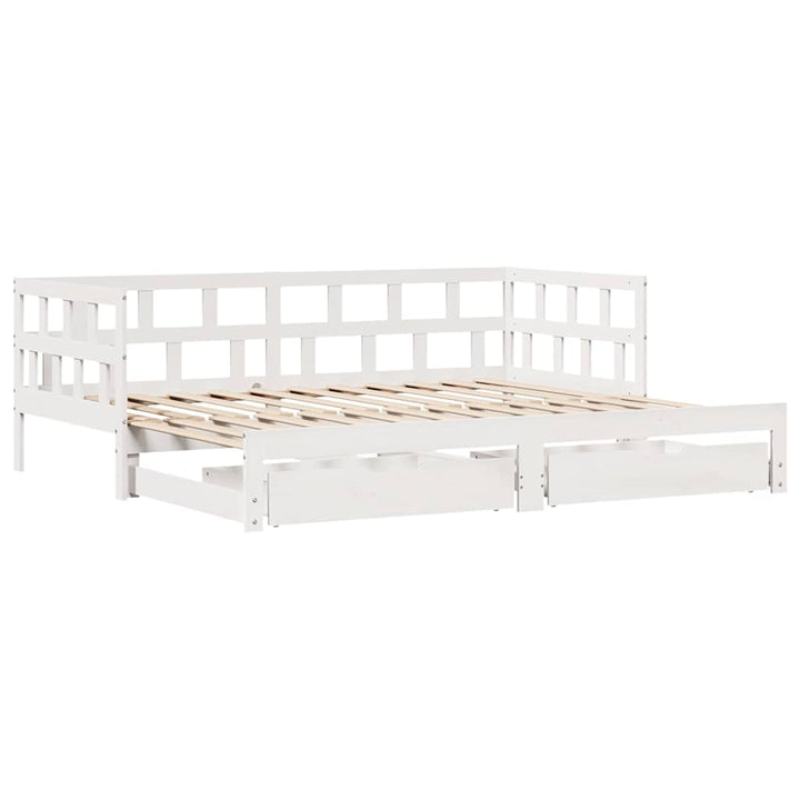 daybed med udtræk og skuffer uden madras 90x200 cm hvid