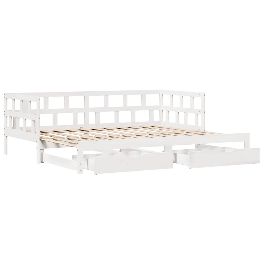 daybed med udtræk og skuffer uden madras 90x200 cm hvid