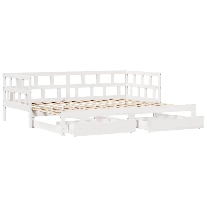 daybed med udtræk og skuffer uden madras 90x200 cm hvid