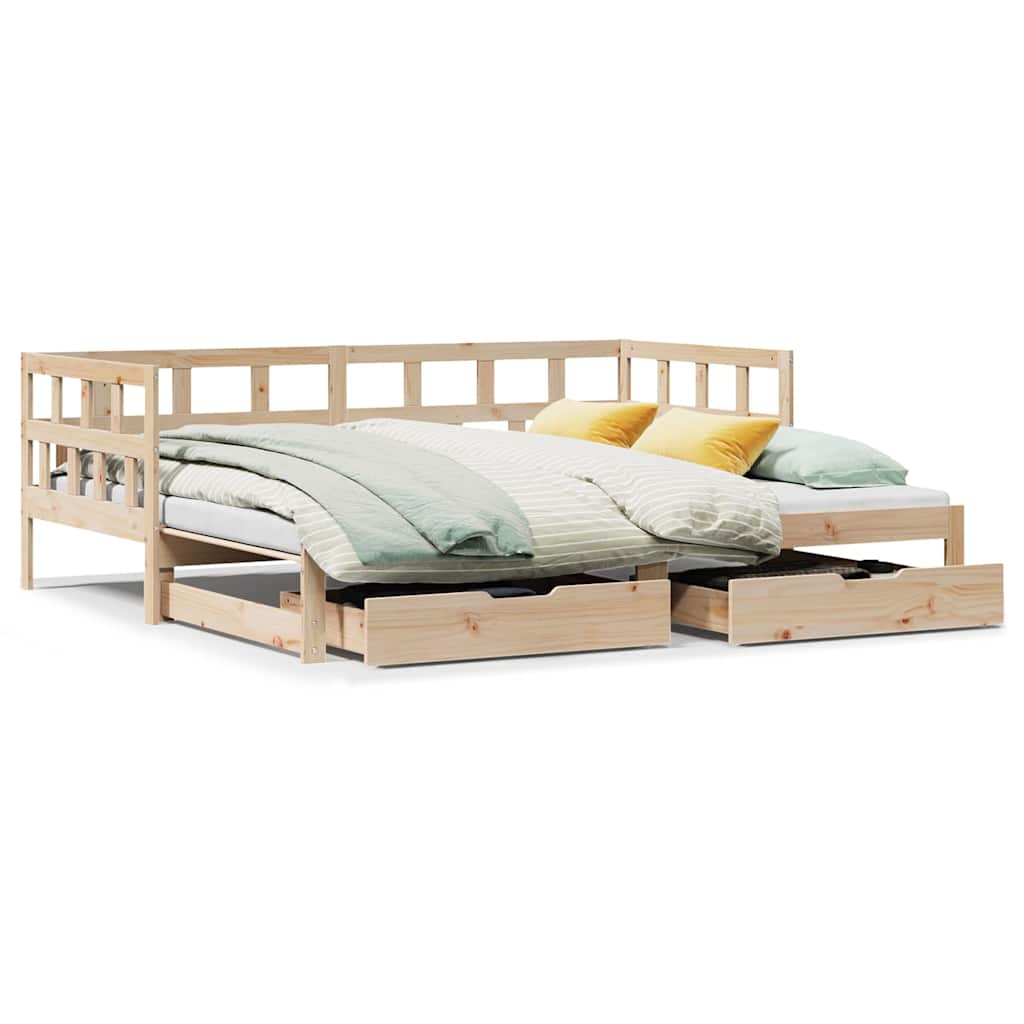 daybed med udtræk og skuffer uden madras 80x200 cm