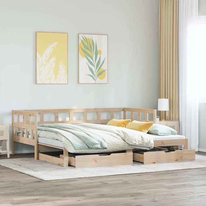 daybed med udtræk og skuffer uden madras 80x200 cm