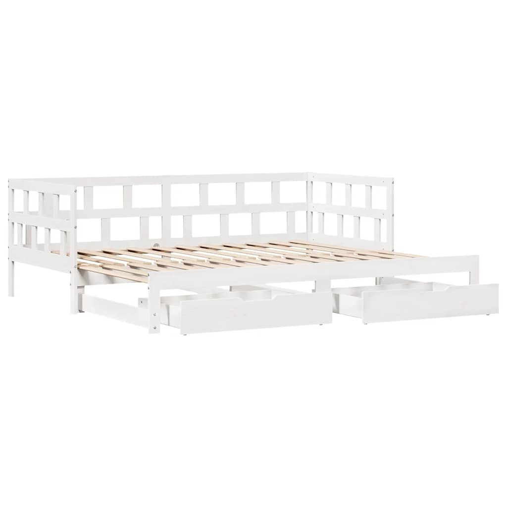 daybed med udtræk og skuffer uden madras 80x200 cm hvid