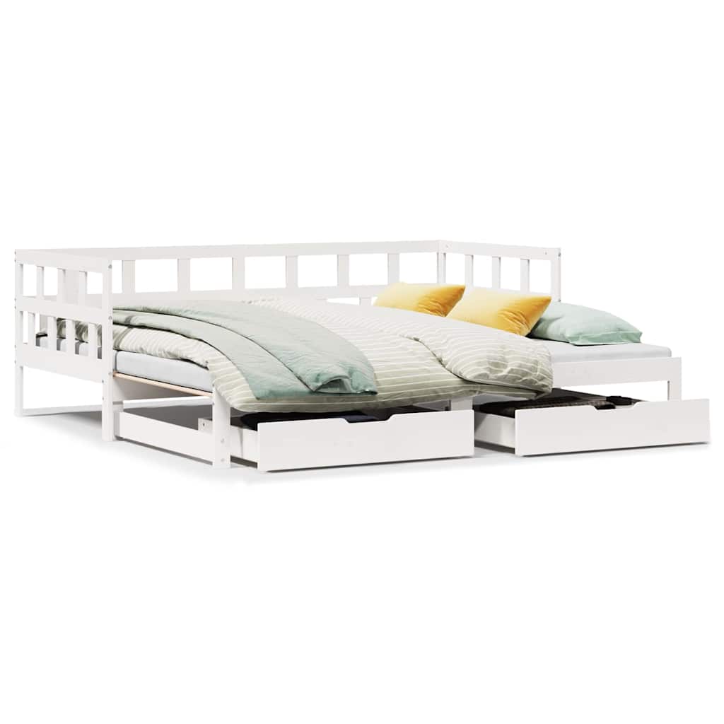 daybed med udtræk og skuffer uden madras 90x190 cm hvid