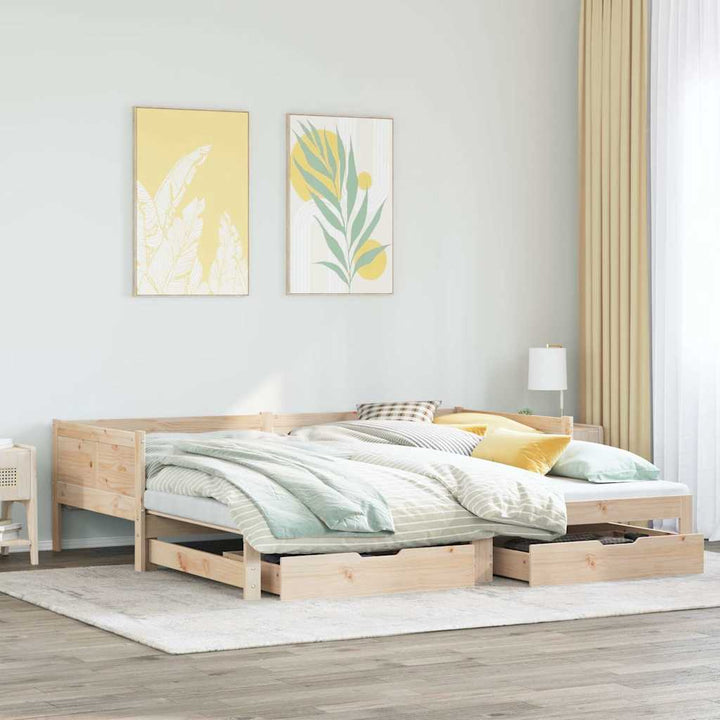 daybed med udtræk og skuffer uden madras 80x200 cm