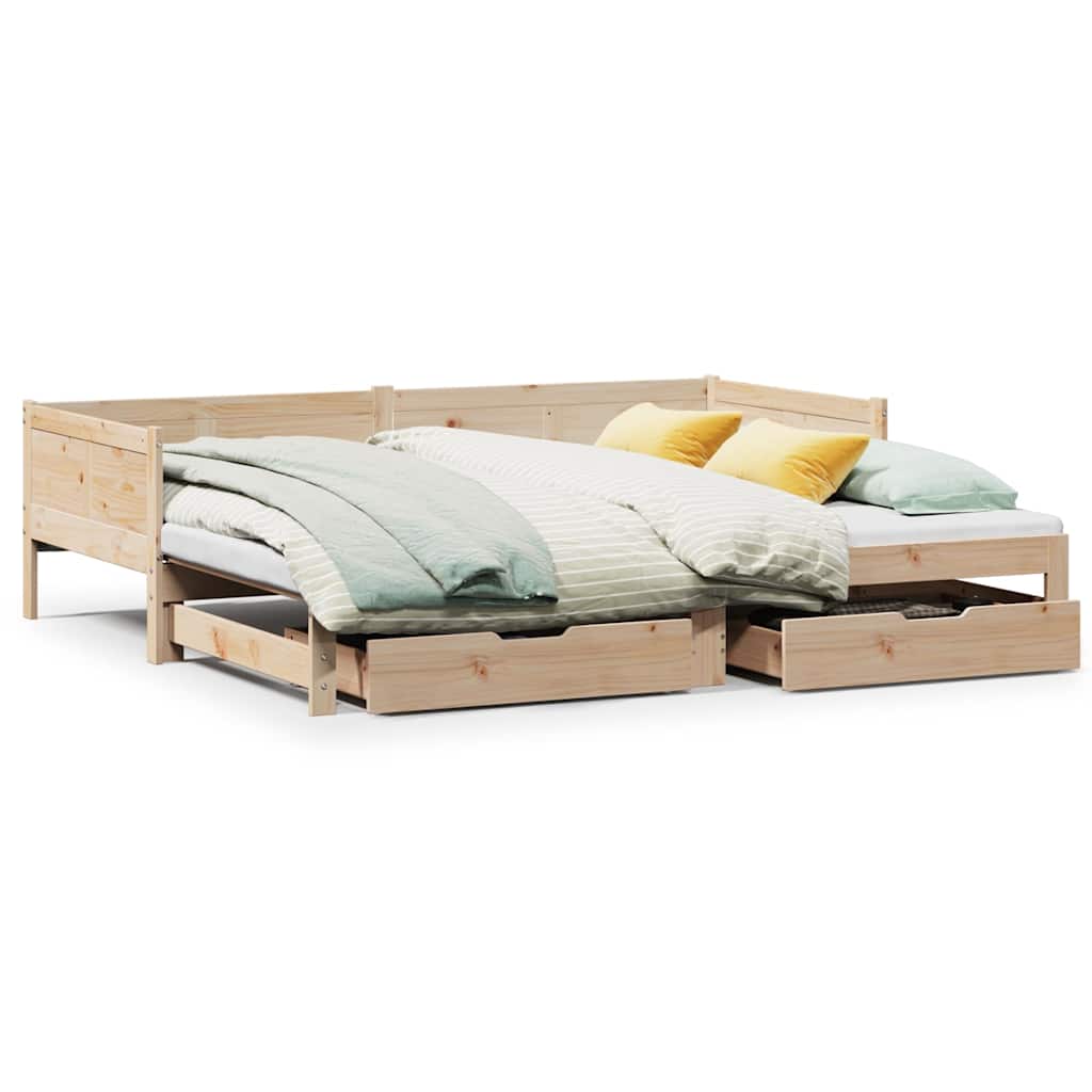 daybed med udtræk og skuffer uden madras 90x190 cm