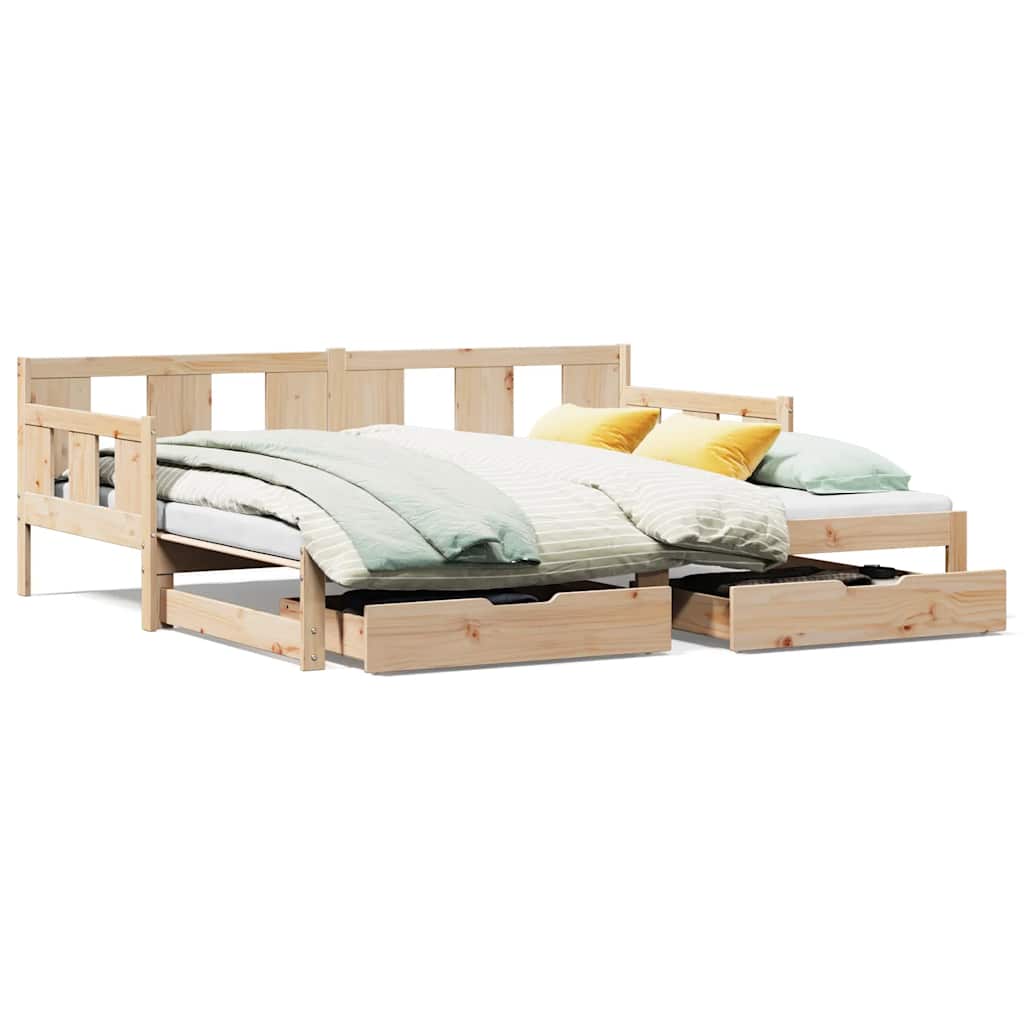 daybed med udtræk og skuffer uden madras 90x190 cm