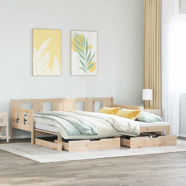 daybed med udtræk og skuffer uden madras 90x190 cm