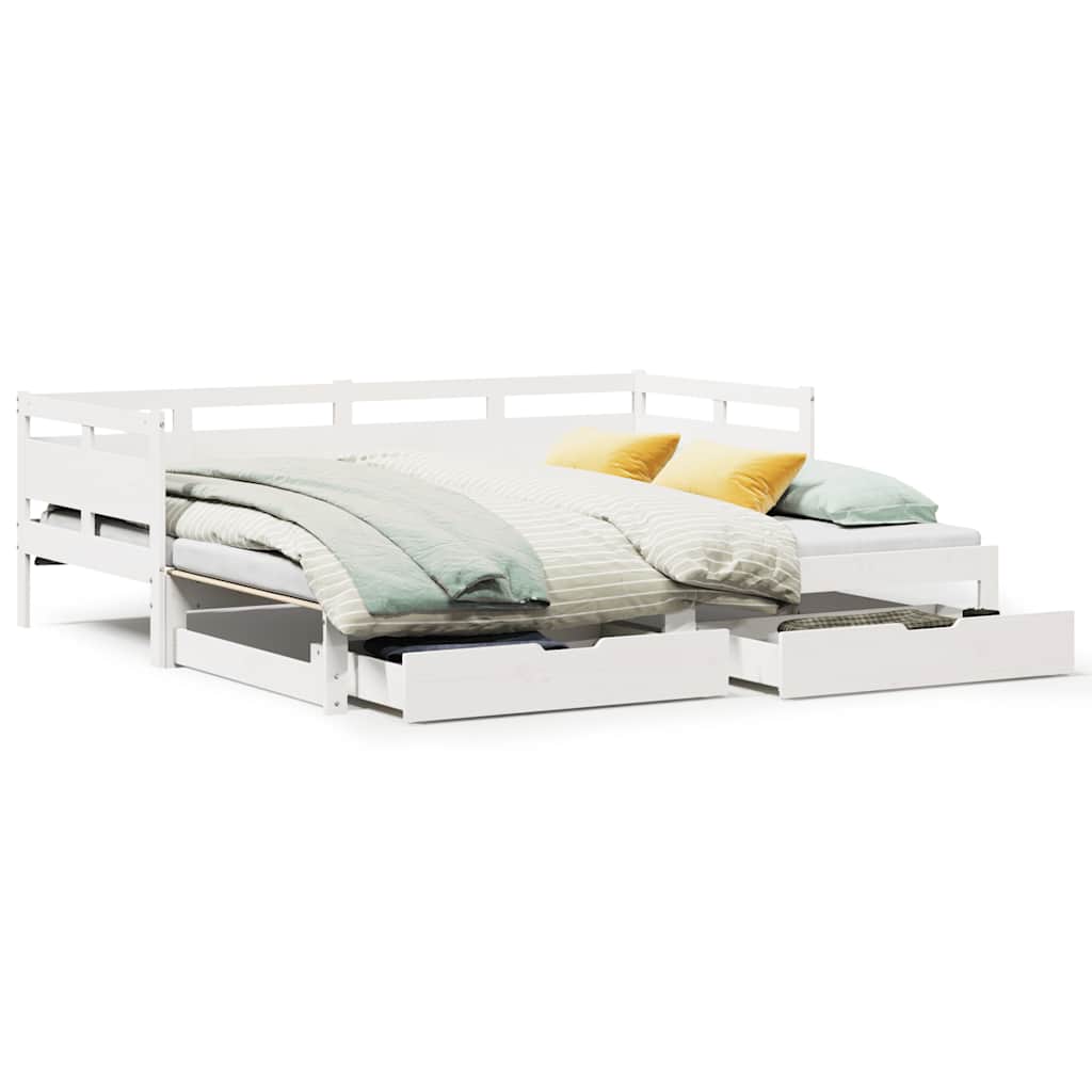daybed med udtræk og skuffer uden madras 90x200 cm hvid
