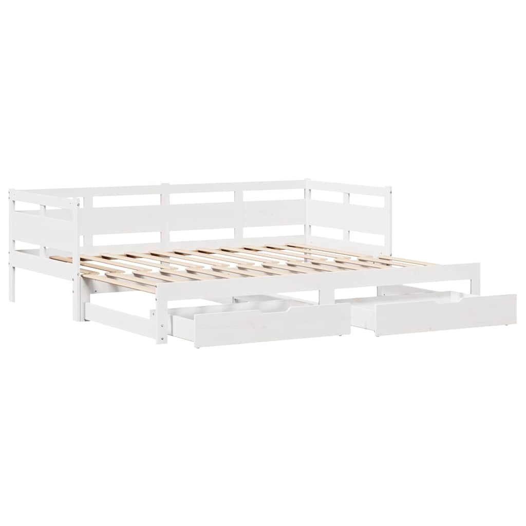 daybed med udtræk og skuffer uden madras 90x200 cm hvid