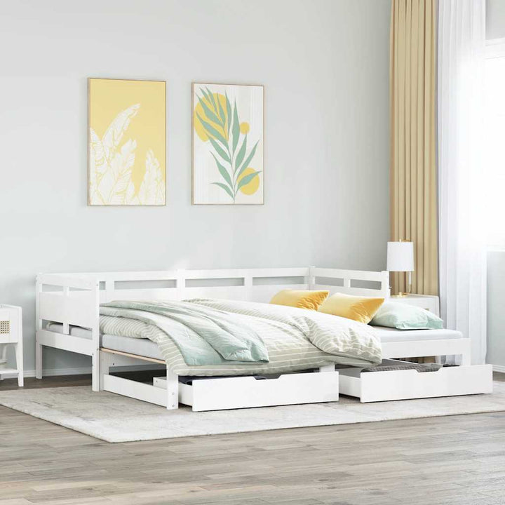 daybed med udtræk og skuffer uden madras 90x200 cm hvid