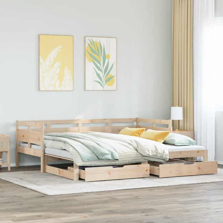 daybed med udtræk og skuffer uden madras 80x200 cm
