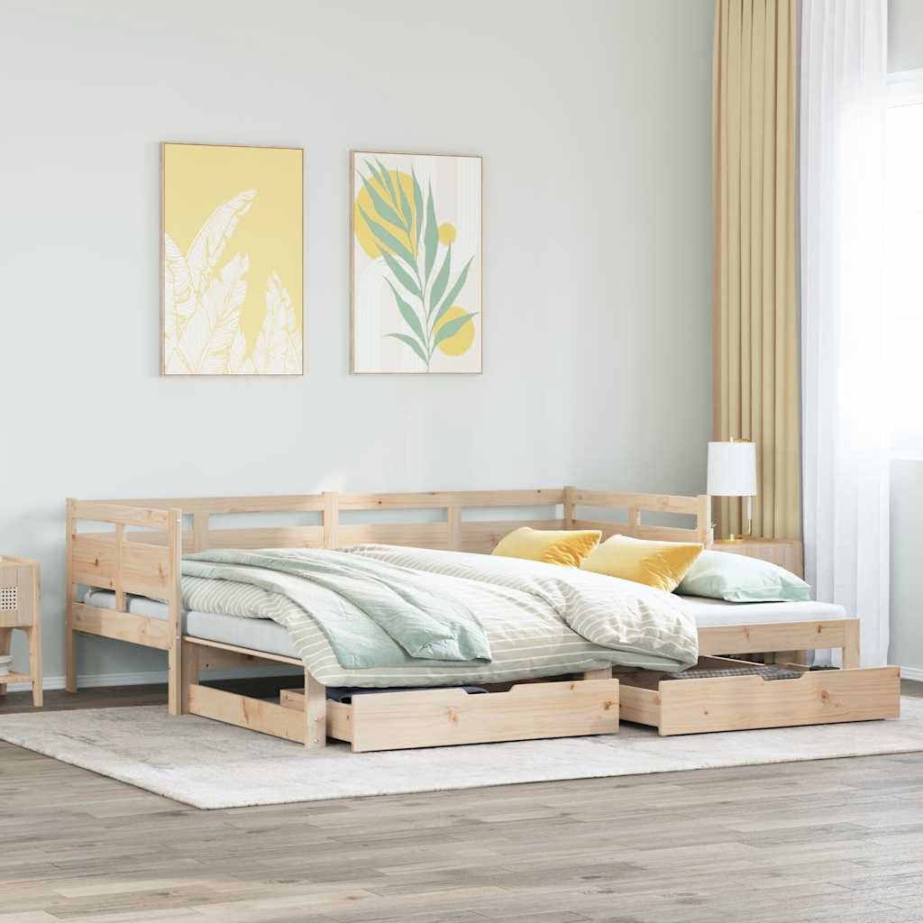daybed med udtræk og skuffer uden madras 80x200 cm