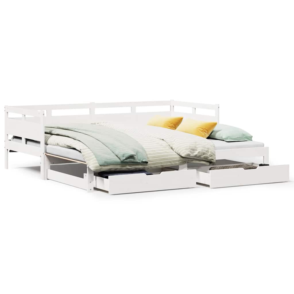 daybed med udtræk og skuffer uden madras 80x200 cm hvid