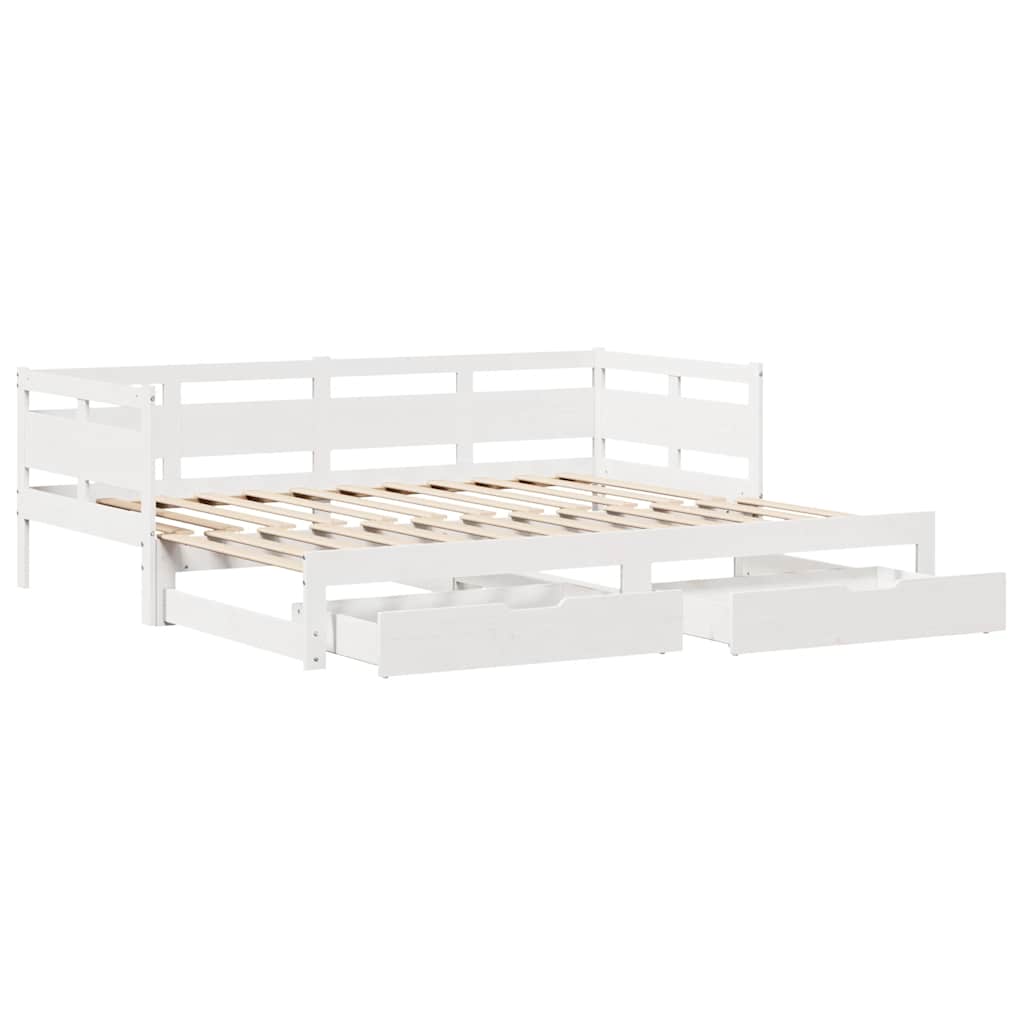 daybed med udtræk og skuffer uden madras 80x200 cm hvid