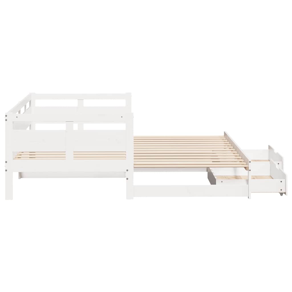 daybed med udtræk og skuffer uden madras 80x200 cm hvid