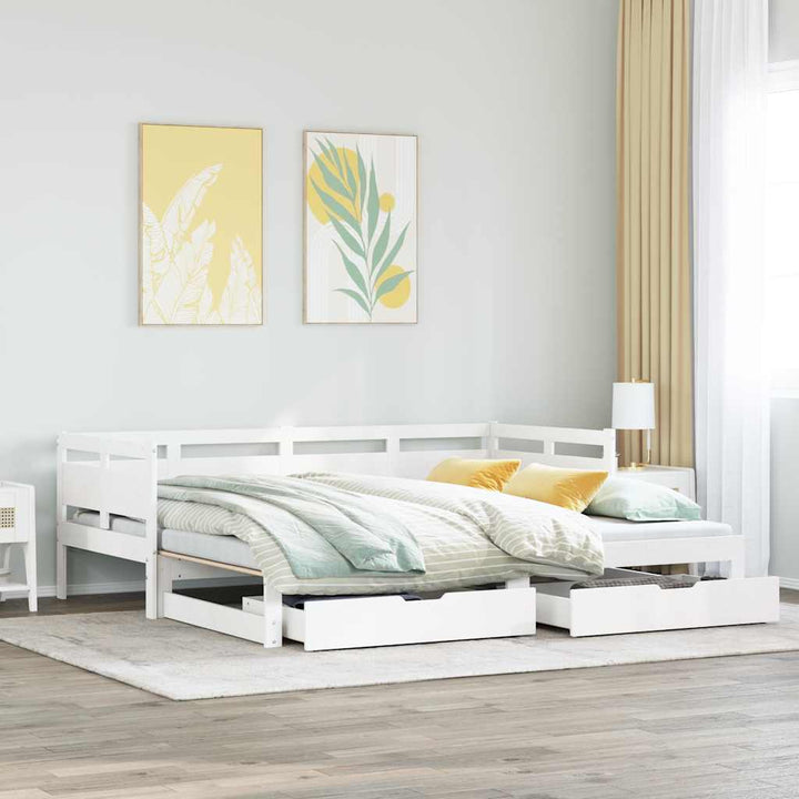 daybed med udtræk og skuffer uden madras 80x200 cm hvid