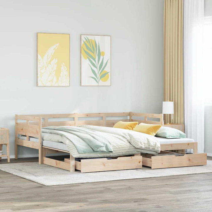daybed med udtræk og skuffer uden madras 90x190 cm