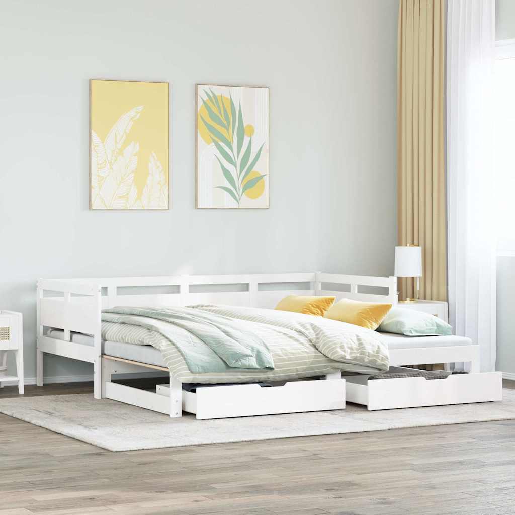 daybed med udtræk og skuffer uden madras 90x190 cm hvid