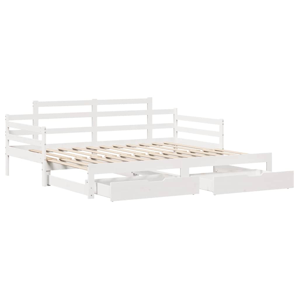 daybed med udtræk og skuffer uden madras 90x200 cm hvid