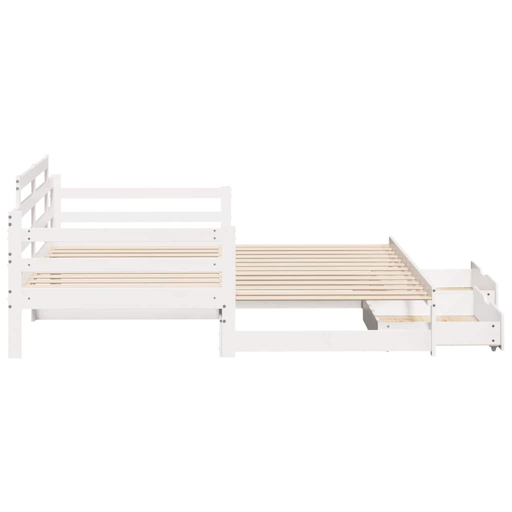 daybed med udtræk og skuffer uden madras 90x200 cm hvid