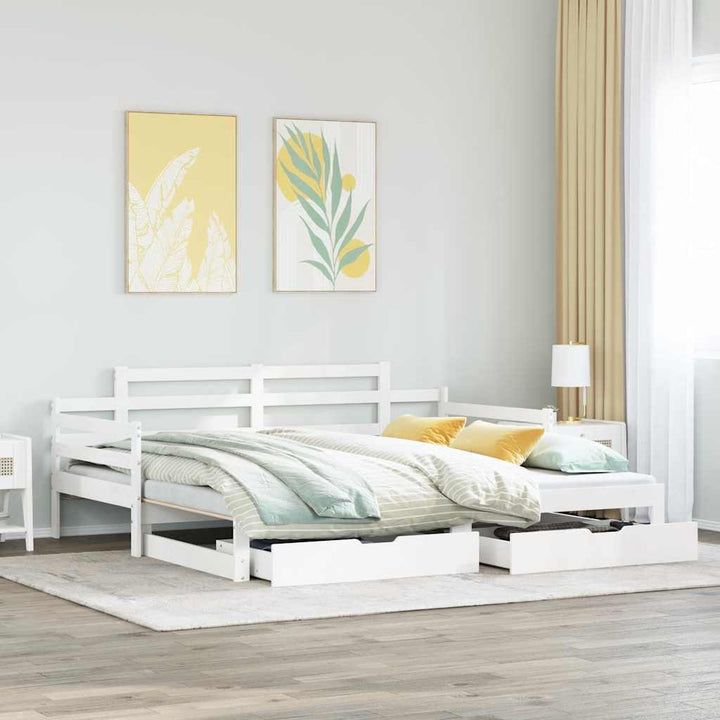 daybed med udtræk og skuffer uden madras 90x200 cm hvid