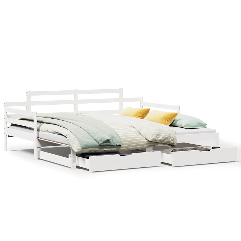 daybed med udtræk og skuffer uden madras 80x200 cm hvid