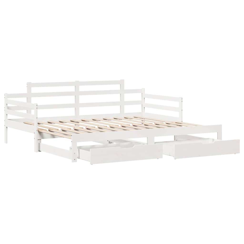 daybed med udtræk og skuffer uden madras 80x200 cm hvid