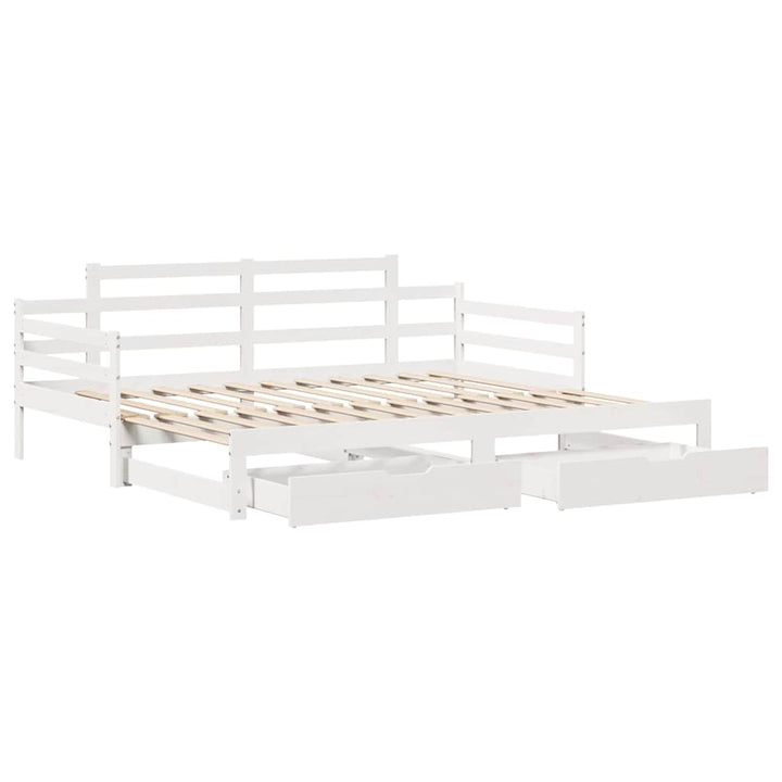 daybed med udtræk og skuffer uden madras 80x200 cm hvid