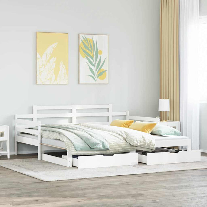 daybed med udtræk og skuffer uden madras 80x200 cm hvid