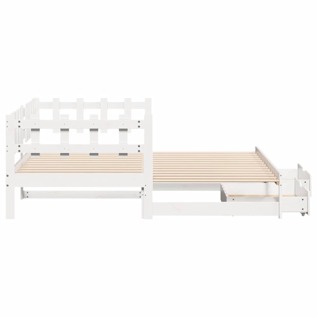 daybed med udtræk og skuffer uden madras 80x200 cm hvid