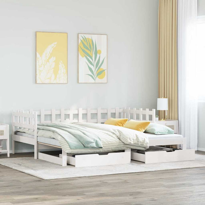 daybed med udtræk og skuffer uden madras 80x200 cm hvid