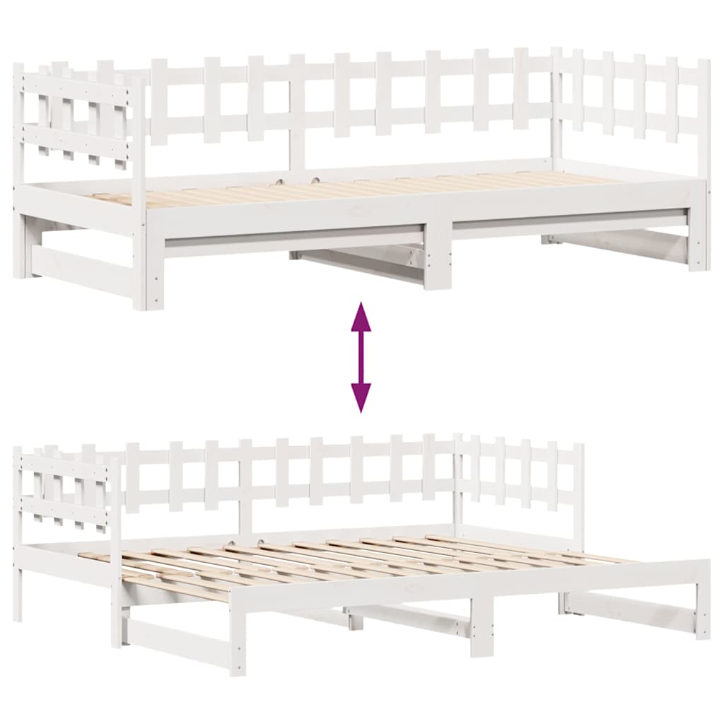 daybed med udtræk og skuffer uden madras 90x190 cm hvid