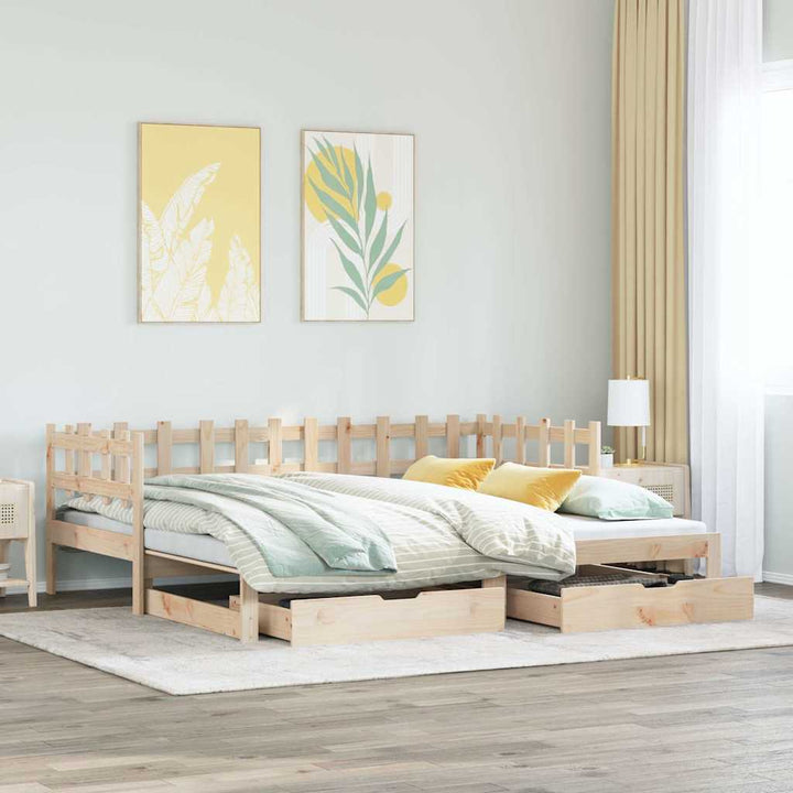 daybed med udtræk og skuffer uden madras 80x200 cm