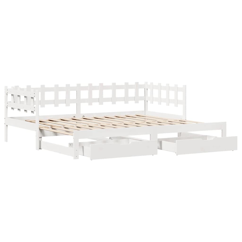 daybed med udtræk og skuffer uden madras 80x200 cm hvid