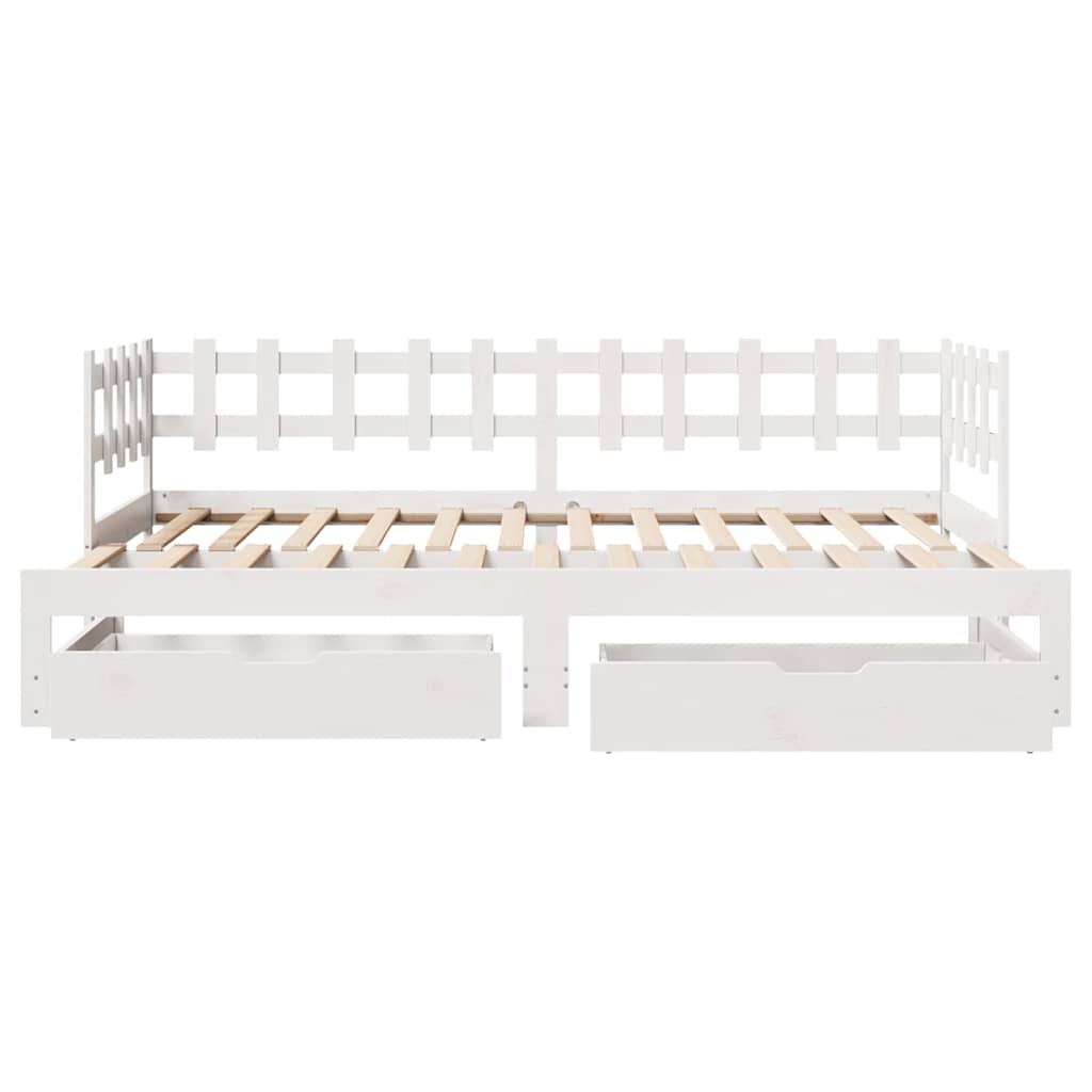 daybed med udtræk og skuffer uden madras 80x200 cm hvid