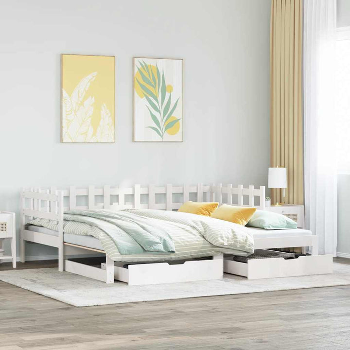 daybed med udtræk og skuffer uden madras 80x200 cm hvid