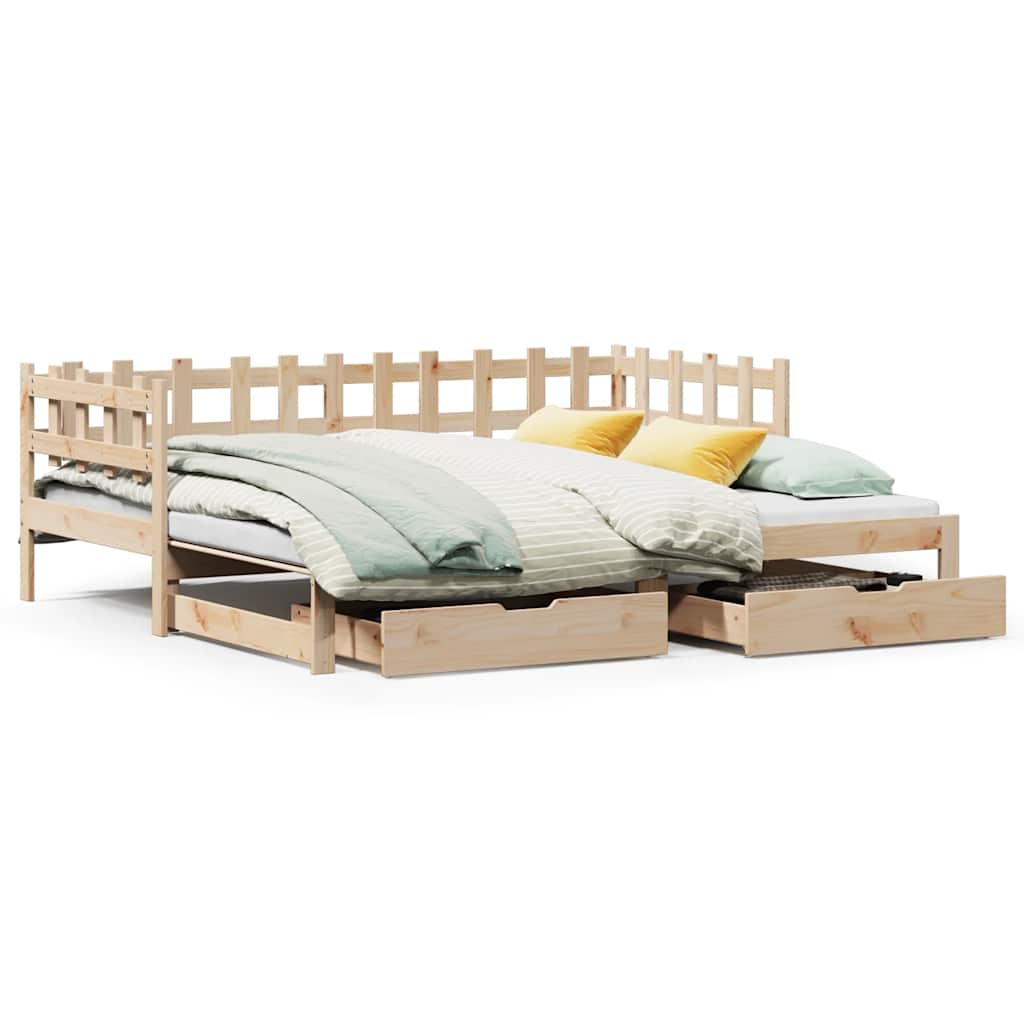daybed med udtræk og skuffer uden madras 90x200 cm