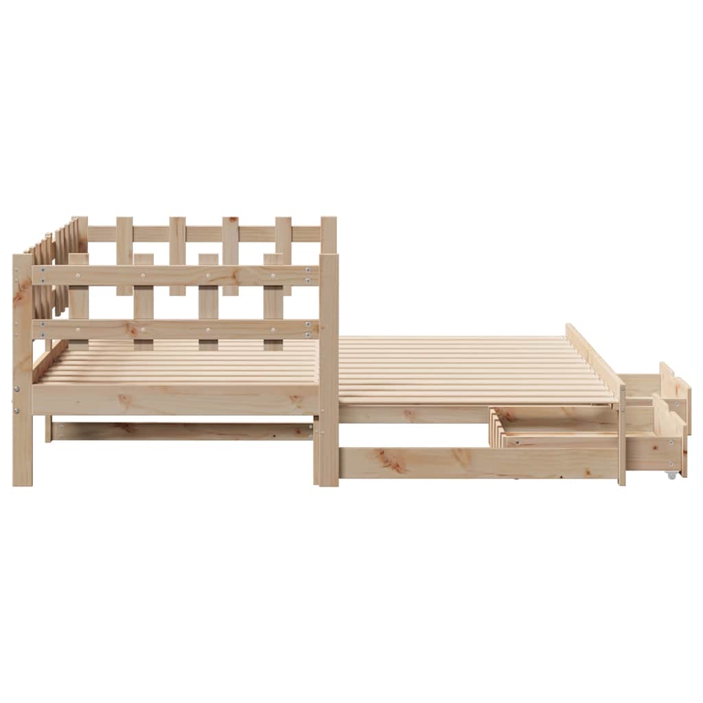 daybed med udtræk og skuffer uden madras 90x200 cm
