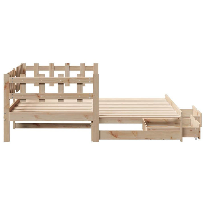 daybed med udtræk og skuffer uden madras 90x200 cm