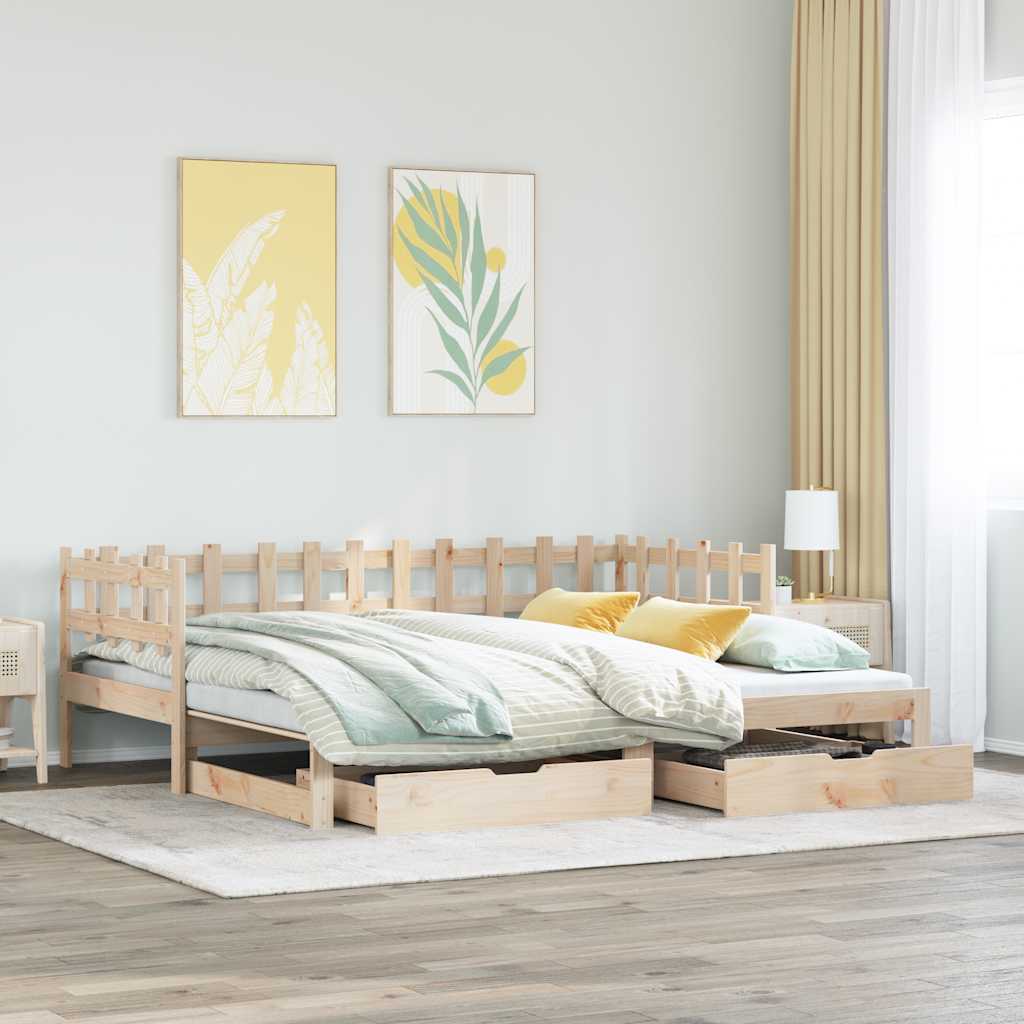 daybed med udtræk og skuffer uden madras 90x200 cm